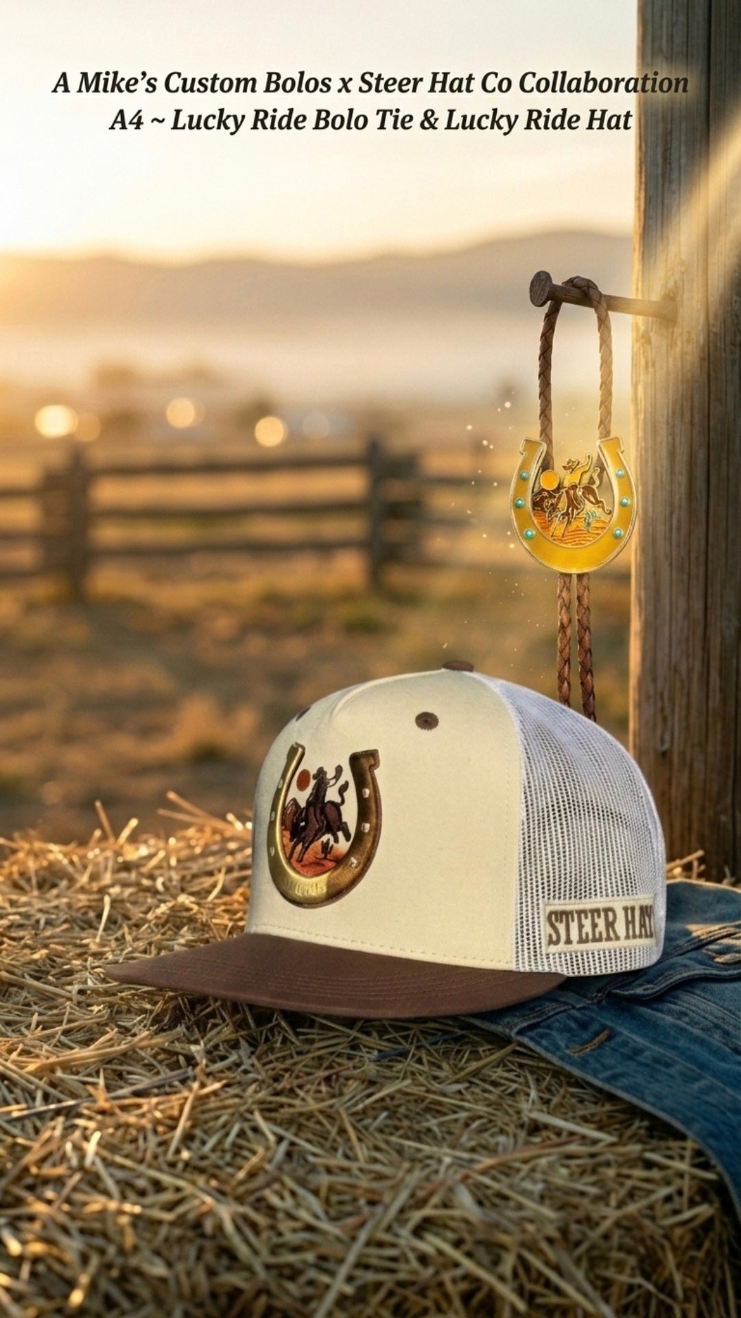 A4 Bundle ~ Lucky Ride Bolo Tie & Lucky Ride Hat - MIKE'S CUSTOM BOLOS
