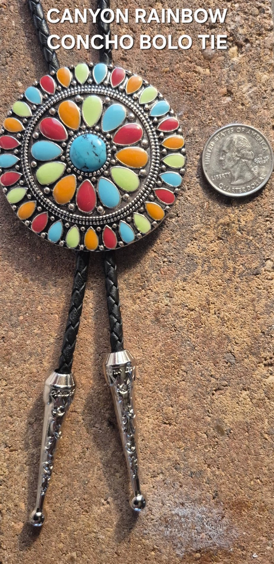 CANYON RAINBOW CONCHO BOLO TIE - MIKE'S CUSTOM BOLOS