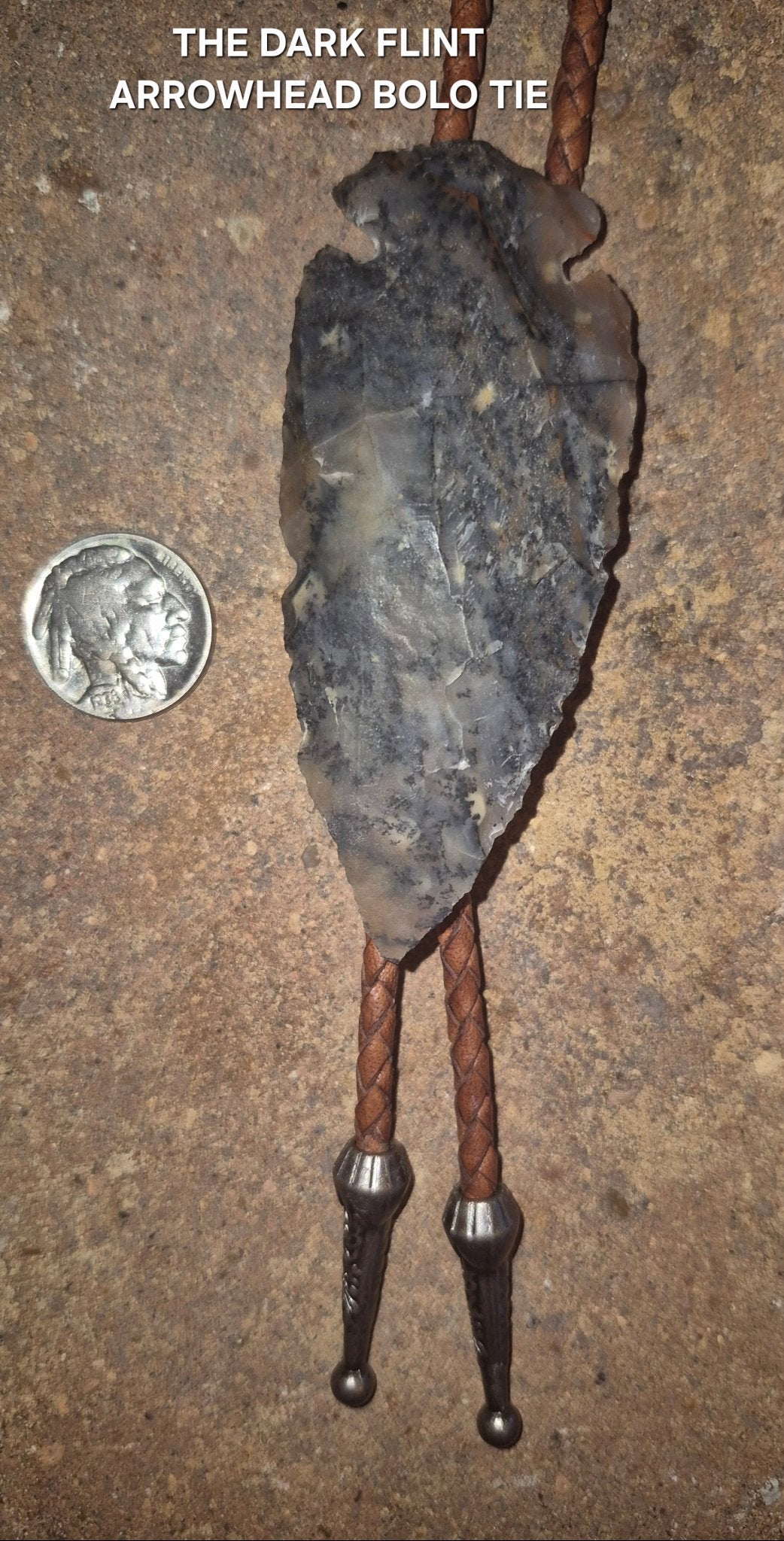 DARK FLINT ARROWHEAD BOLO TIE ~ FOR THE AUTHENTIC FRONTIER - MIKE'S CUSTOM BOLOS