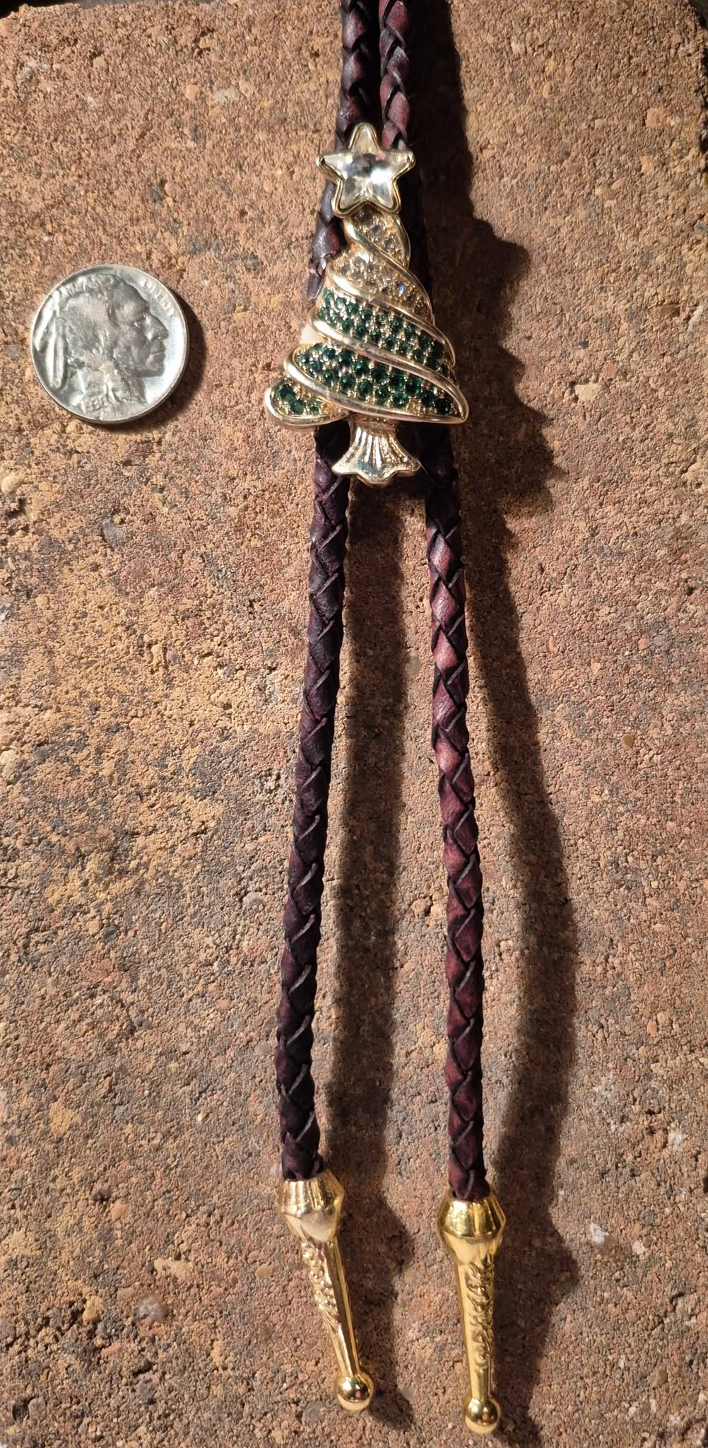 GOLD - TONED CHRISTMAS TREE BOLO TIE - MIKE'S CUSTOM BOLOS