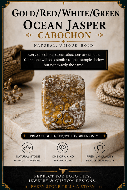 Ocean Jasper Gold, Red, White & Green Rectangular Cabochon | Premium Handcrafted Western Style - MIKE'S CUSTOM BOLOS