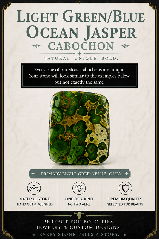 Ocean Jasper Light Green & Blue Cabochon | Premium Handcrafted Western Style - MIKE'S CUSTOM BOLOS
