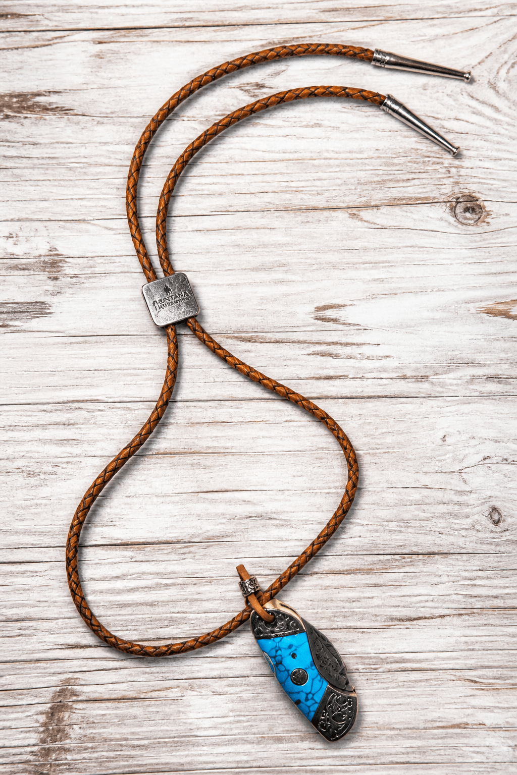Reverse Blue Damascus Knife Bolo Tie | Handcrafted Western Knife Bolo - MIKE'S CUSTOM BOLOS
