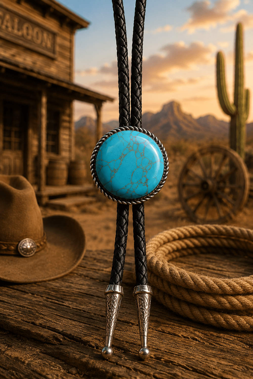 Round Turquoise Bolo Tie ~ Mike's Custom Bolos - MIKE'S CUSTOM BOLOS