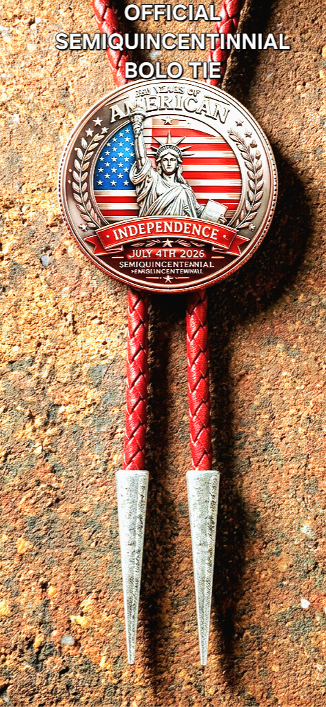 RED WHITE & BLUE 250TH ANNIVERSARY BOLO TIE SIDE A - MIKE'S CUSTOM BOLOS