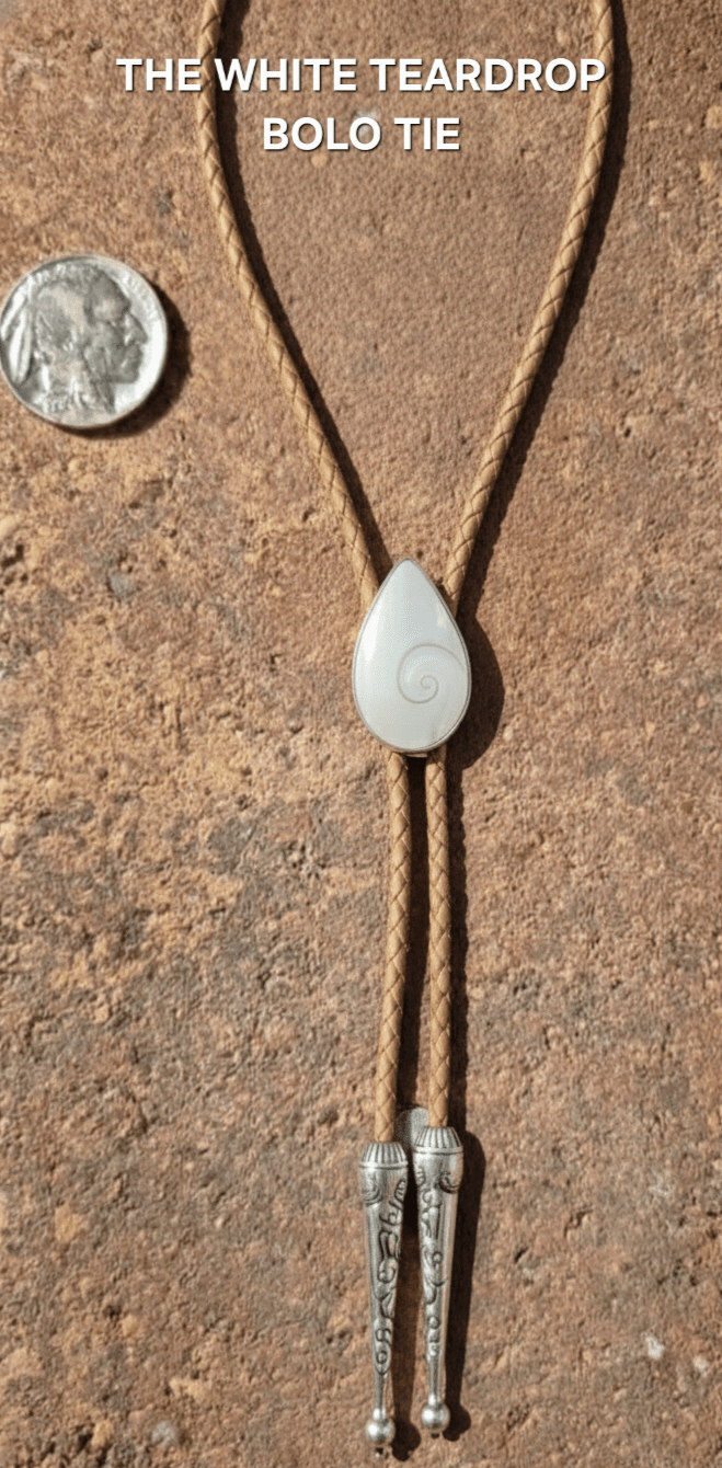 WHITE TEARDROP BOLO TIE ~ MIKE'S CUSTOM BOLOS - MIKE'S CUSTOM BOLOS
