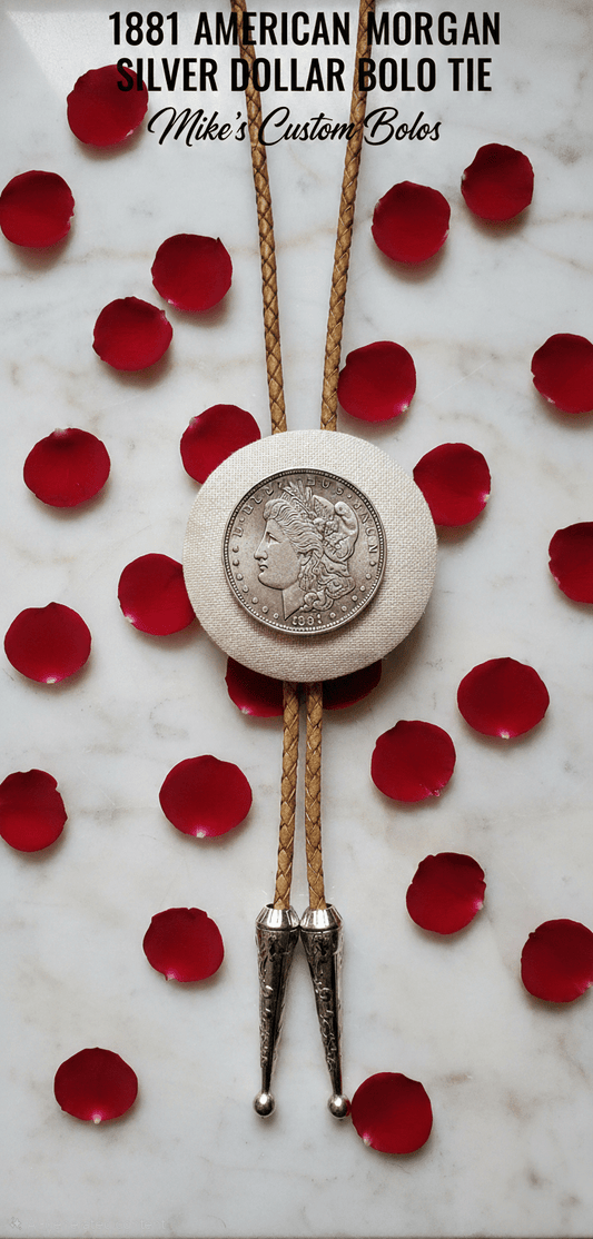 1881 AMERICAN MORGAN SILVER DOLLAR BOLO TIE - MIKE'S CUSTOM BOLOS
