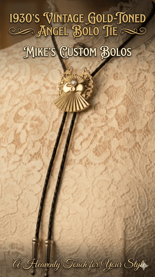 1930'S VINTAGE GOLD - TONED ANGEL BOLO TIE - MIKE'S CUSTOM BOLOS