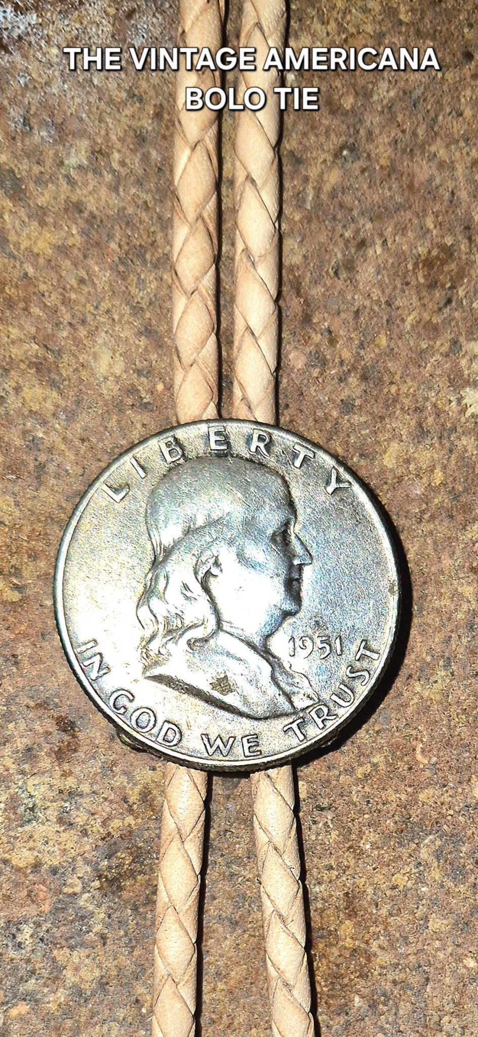 1951 VINTAGE AMERICANA BOLO TIE ~ HAND - BRAIDED LEATHER - MIKE'S CUSTOM BOLOS