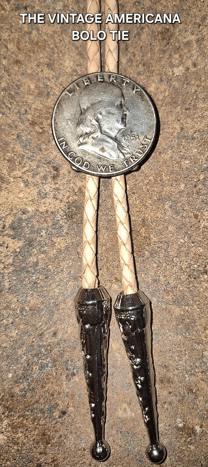 1951 VINTAGE AMERICANA BOLO TIE ~ HAND - BRAIDED LEATHER - MIKE'S CUSTOM BOLOS