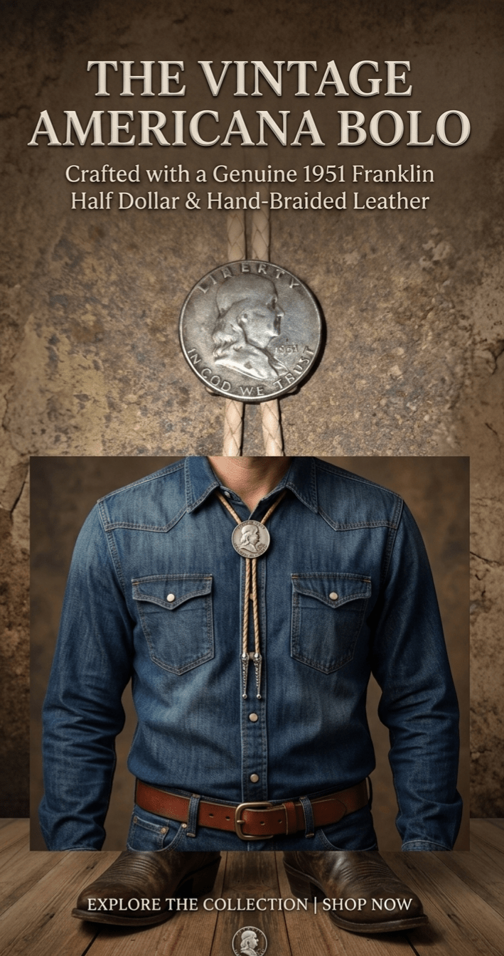 1951 VINTAGE AMERICANA BOLO TIE ~ HAND - BRAIDED LEATHER - MIKE'S CUSTOM BOLOS