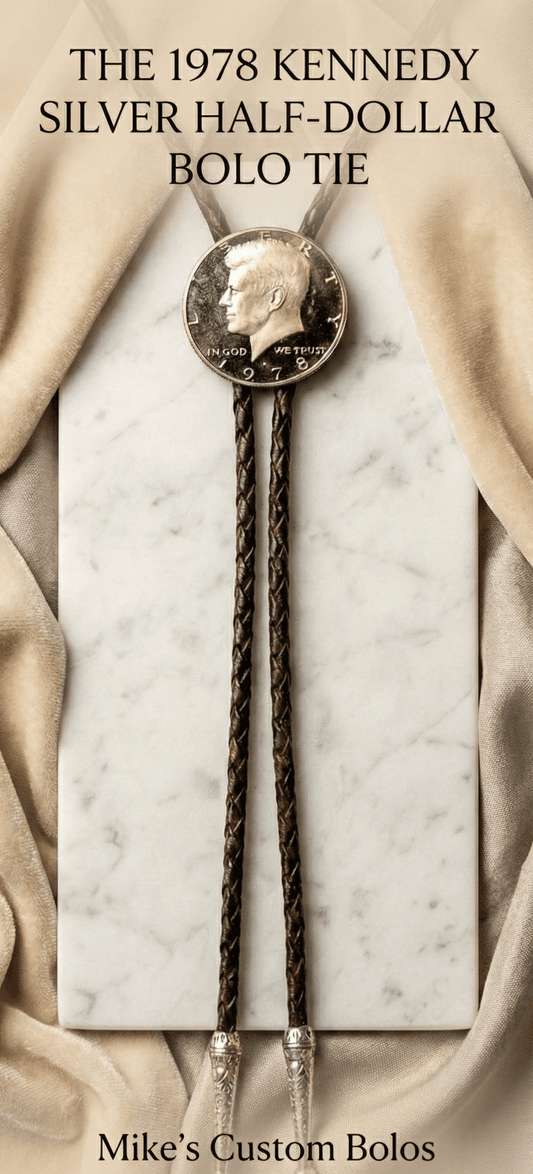 1978 KENNEDY HALF DOLLAR BOLO TIE - MIKE'S CUSTOM BOLOS