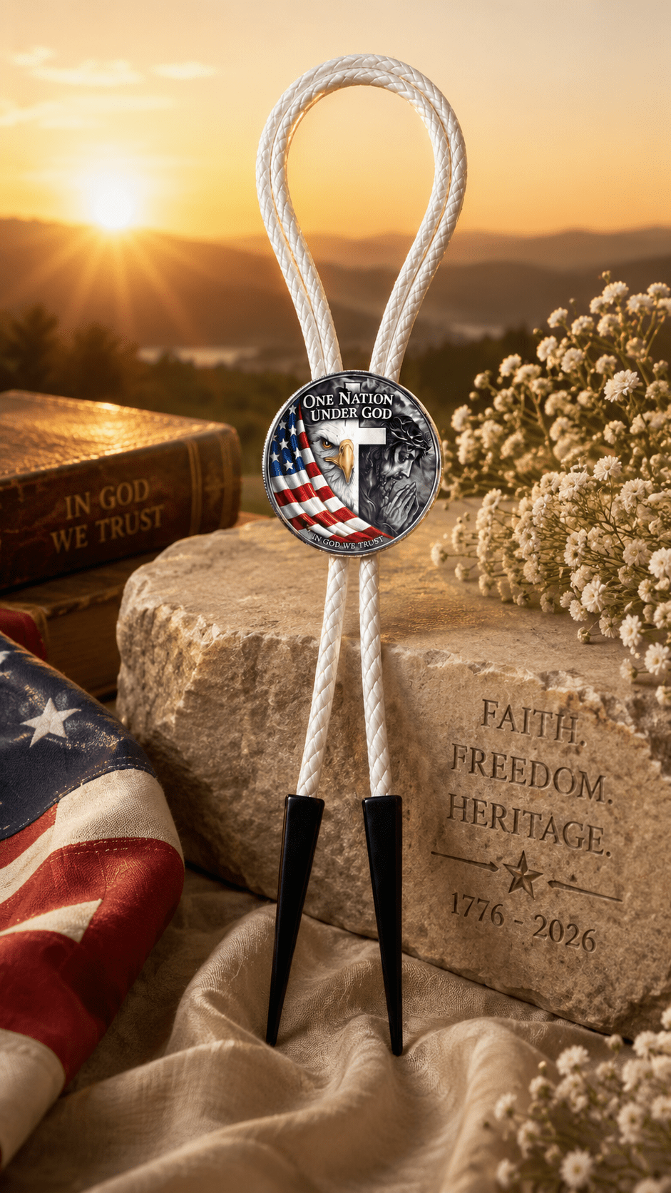250 Years Of Blessings Bolo Tie (Side B) ~ Limited Edition U.S. Semiquincentennial Commemorative Bolo Tie - MIKE'S CUSTOM BOLOS