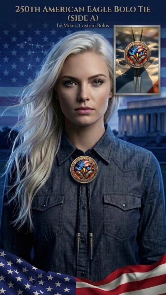 250TH AMERICAN EAGLE BOLO TIE SIDE A ~ WEAR YOUR PRIDE - MIKE'S CUSTOM BOLOS