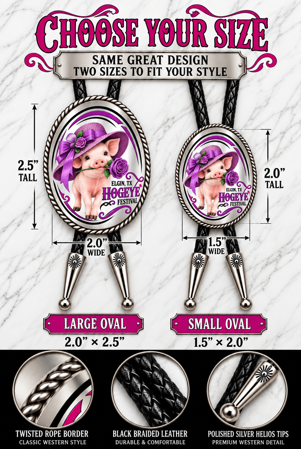 39th Annual Hogeye Festival 2026 Bolo Tie | Elgin, Texas Pre-Order - MIKE'S CUSTOM BOLOS