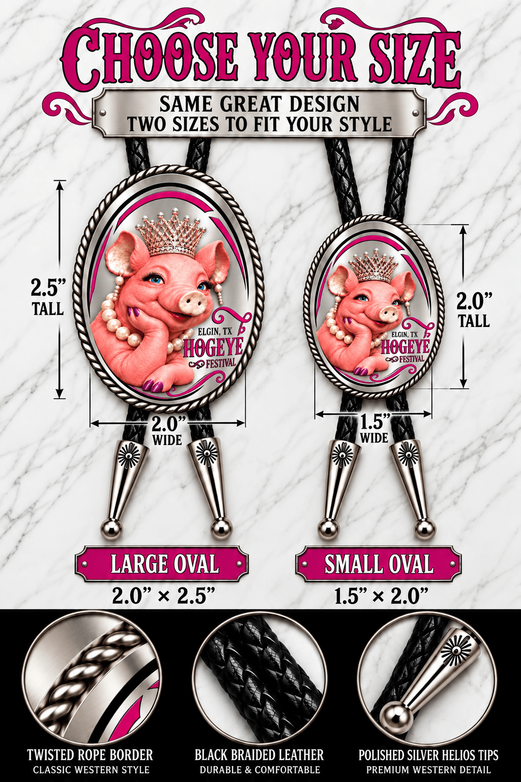 39th Annual Hogeye Festival 2026 Bolo Tie | Elgin, Texas Pre-Order - MIKE'S CUSTOM BOLOS