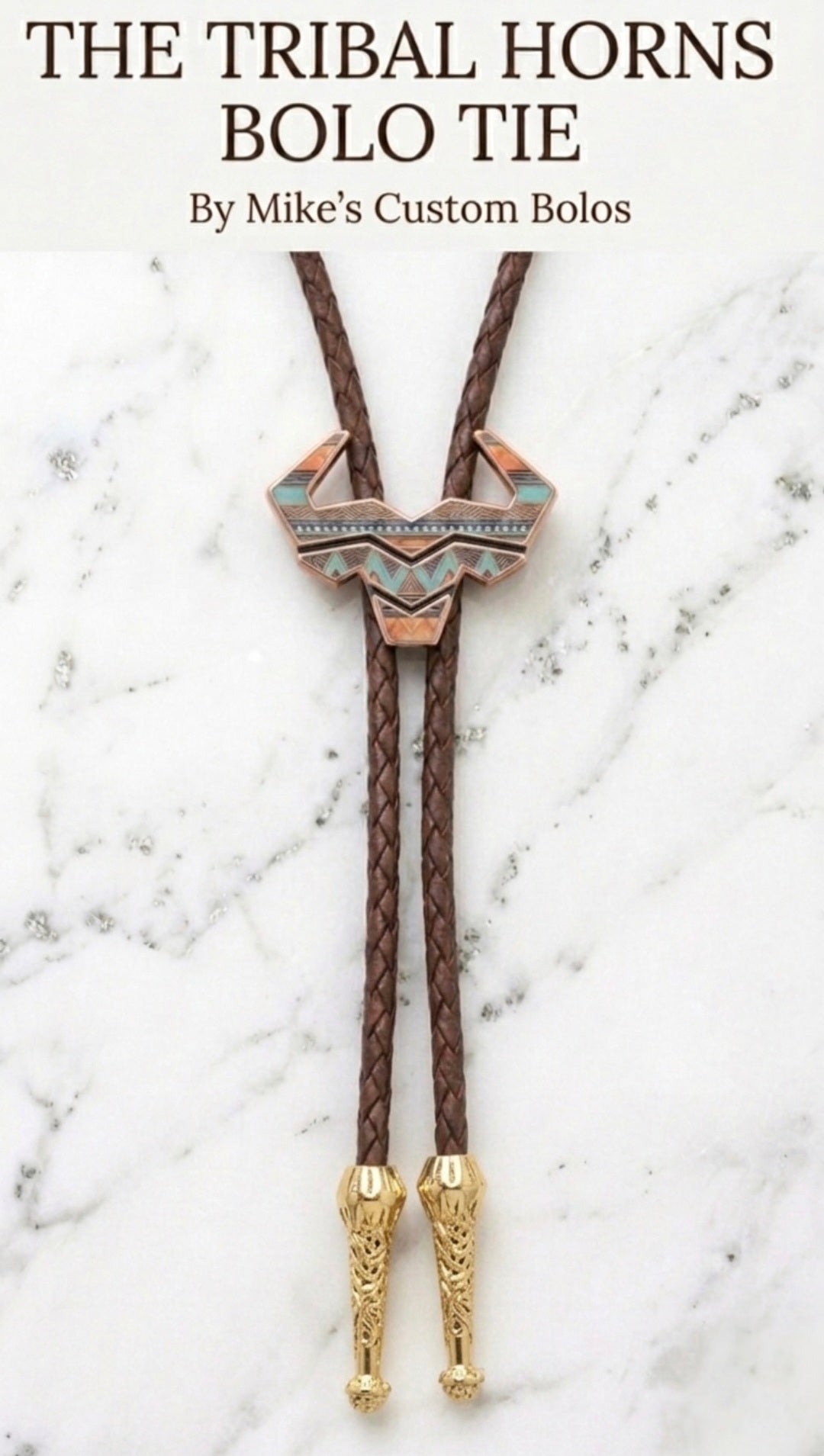 Tribal horns bolo tie on a marble background