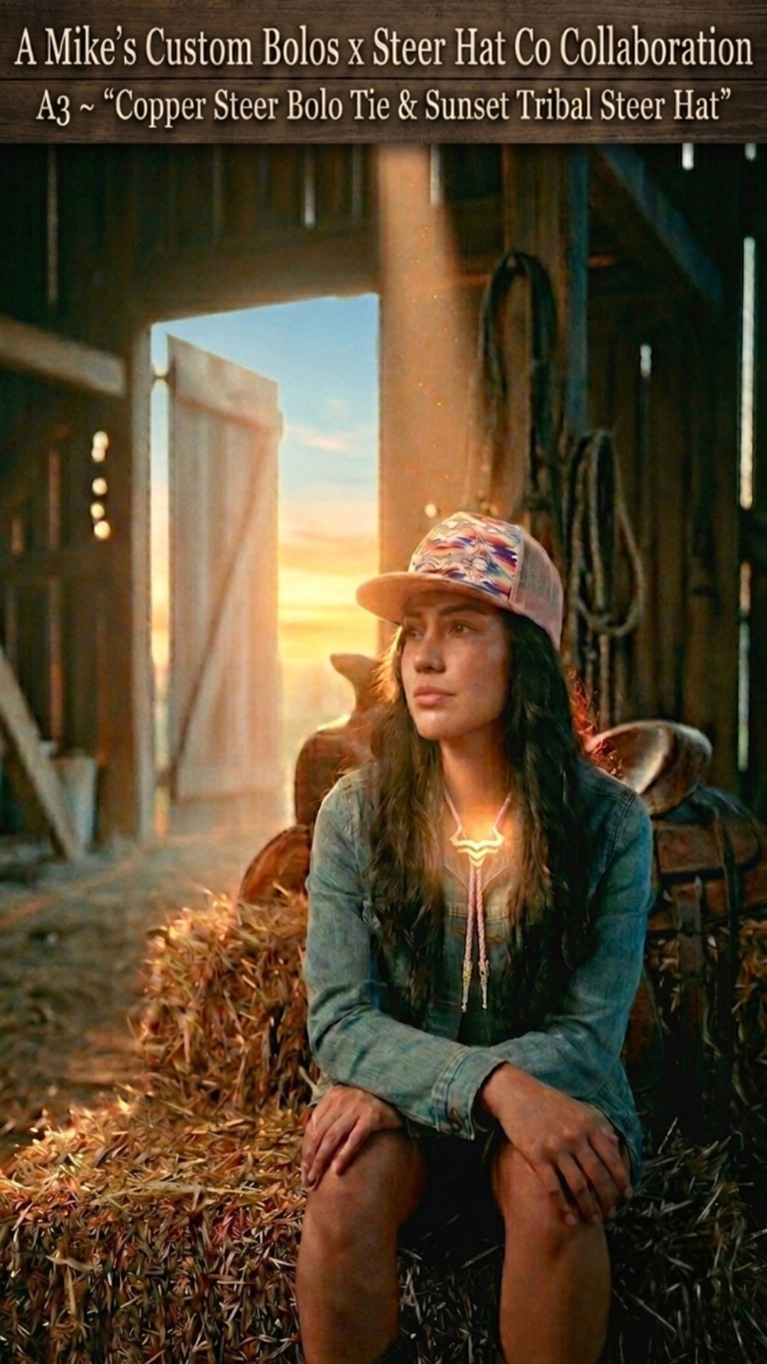 A3 Bundle ~ The Copper Steer Bolo Tie & Sunset Tribal Steer Hat - MIKE'S CUSTOM BOLOS