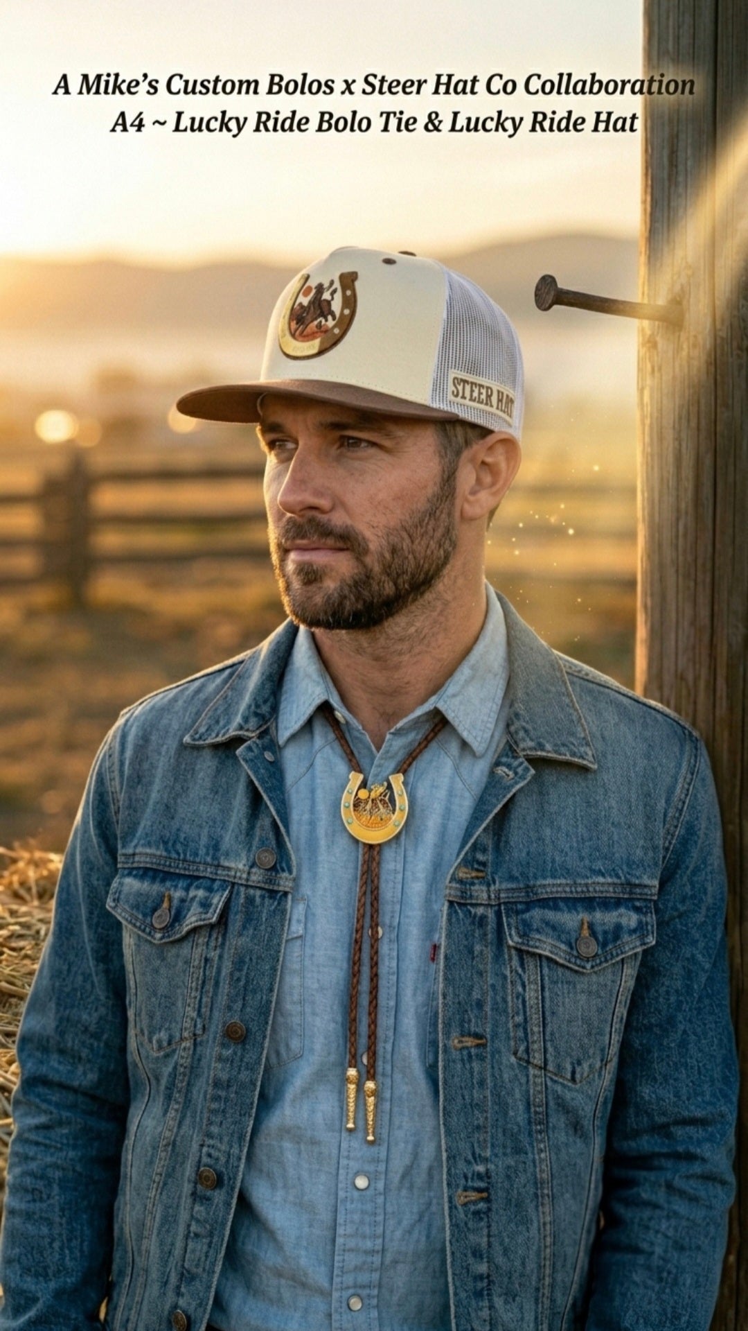 A4 Bundle ~ Lucky Ride Bolo Tie & Lucky Ride Hat - MIKE'S CUSTOM BOLOS