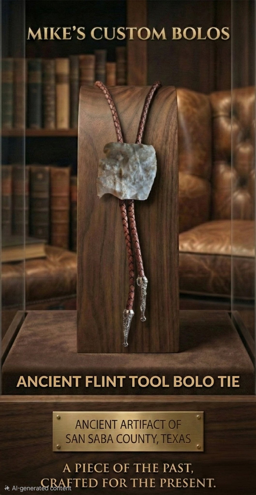 ANCIENT FLINT TOOL BOLO TIE - MIKE'S CUSTOM BOLOS