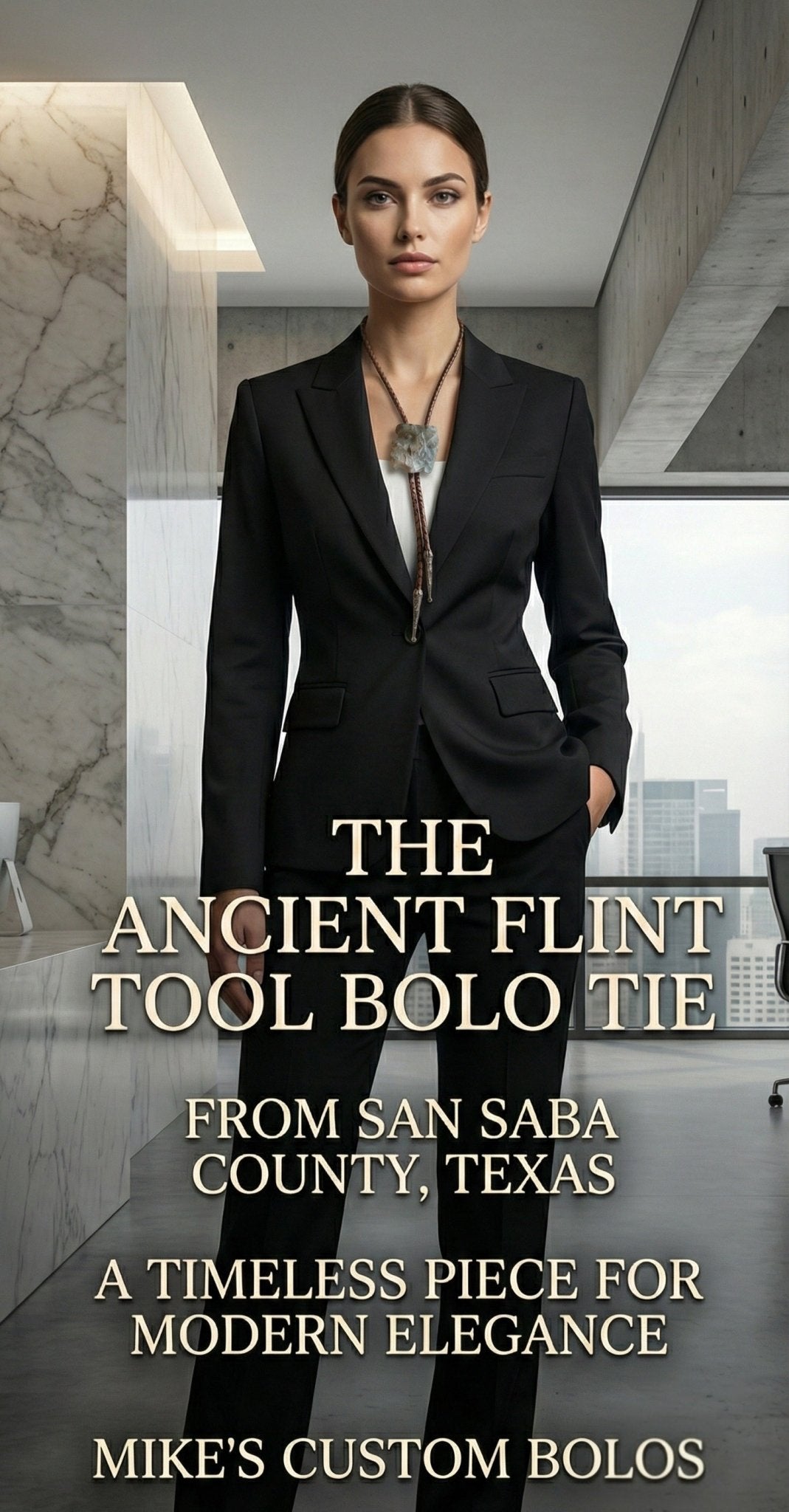 ANCIENT FLINT TOOL BOLO TIE - MIKE'S CUSTOM BOLOS