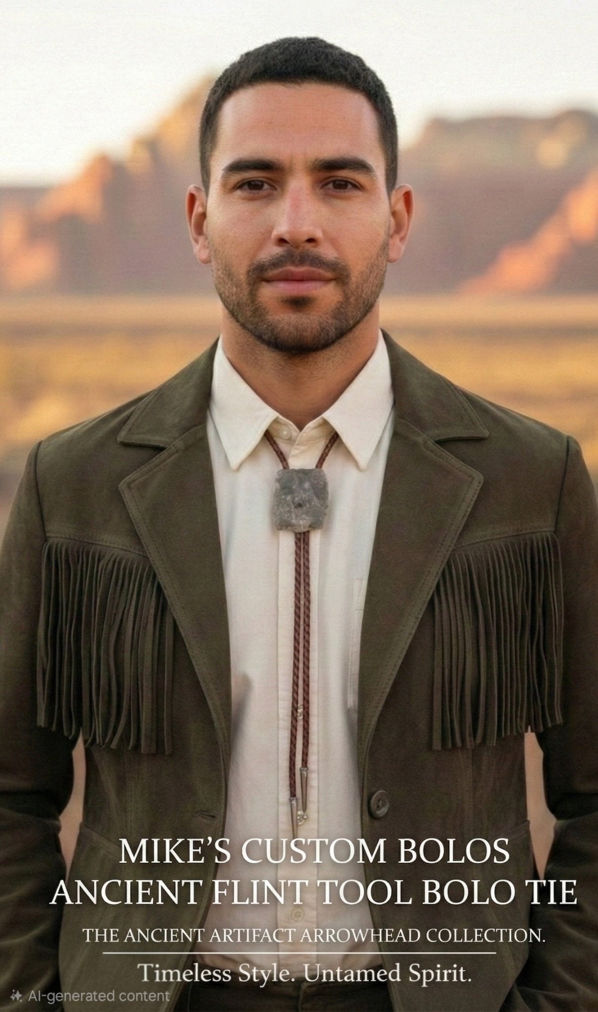 ANCIENT FLINT TOOL BOLO TIE - MIKE'S CUSTOM BOLOS