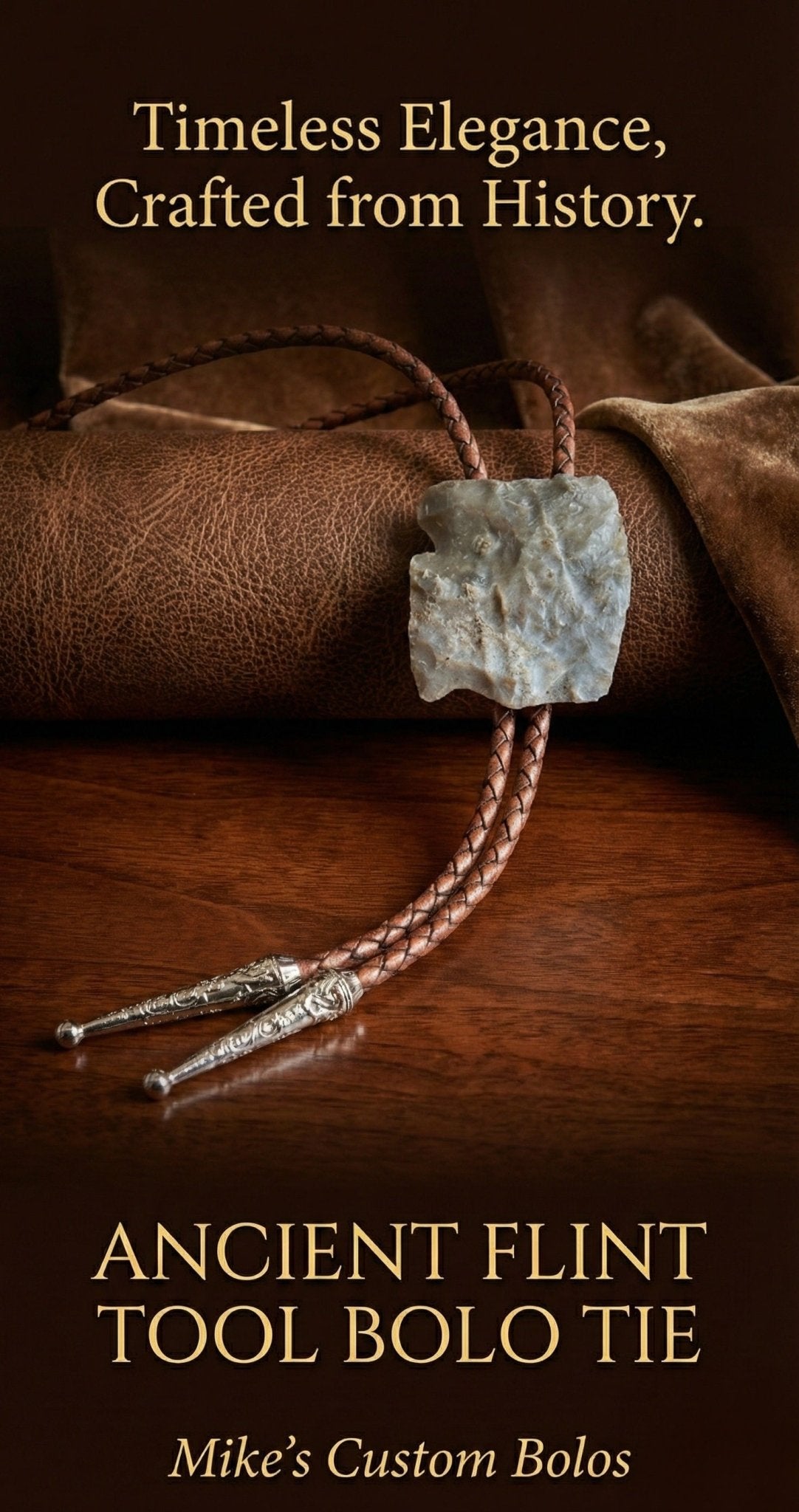 ANCIENT FLINT TOOL BOLO TIE - MIKE'S CUSTOM BOLOS