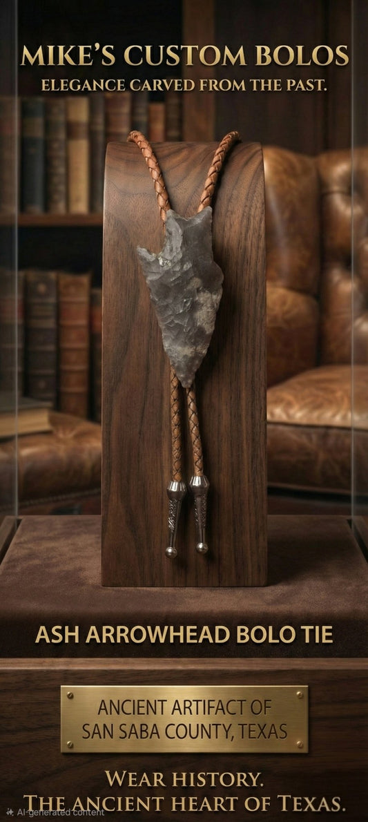 ASH ARROWHEAD BOLO TIE - WORN WITH PRIDE - MIKE'S CUSTOM BOLOS
