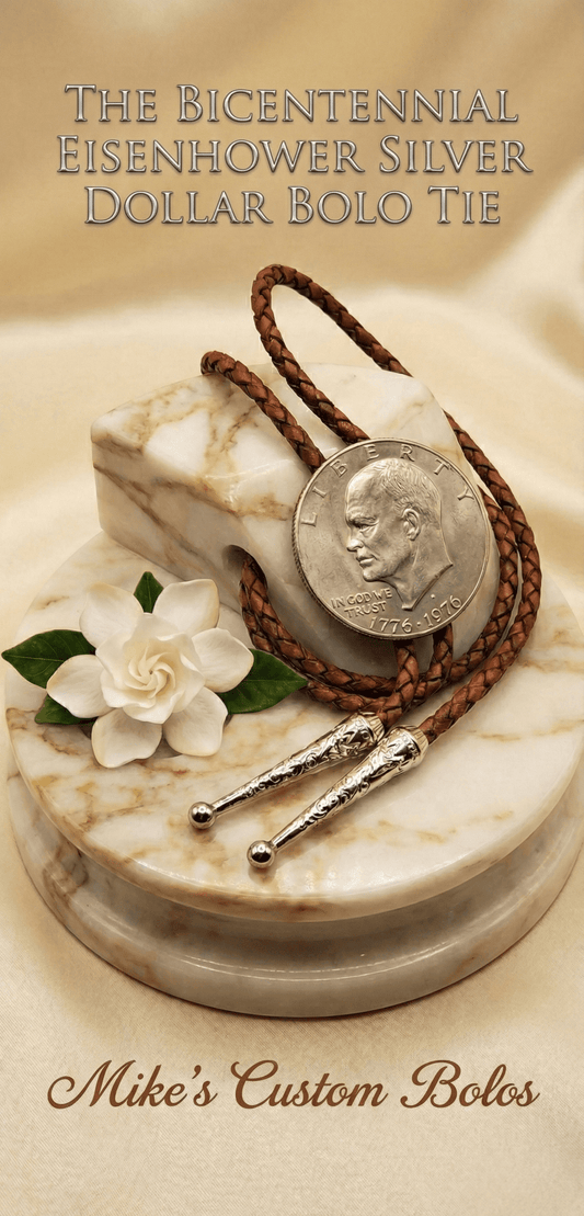 BICENTENNIAL EISENHOWER SILVER DOLLAR BOLO TIE - MIKE'S CUSTOM BOLOS