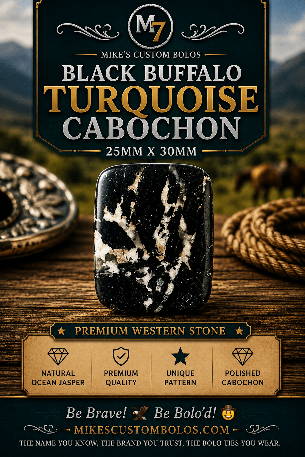 Black Buffalo Turquoise Cabochon | Premium Handcrafted Western Style - MIKE'S CUSTOM BOLOS