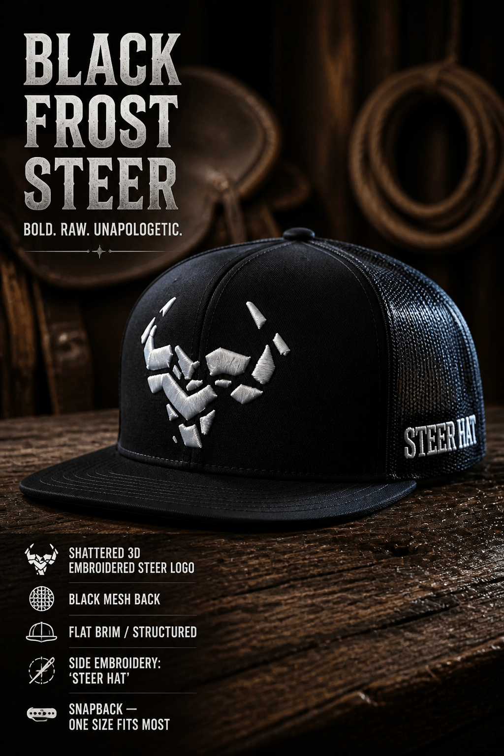 Black Frost Steer By Steer Hat Co | Premium Western Hat - MIKE'S CUSTOM BOLOS