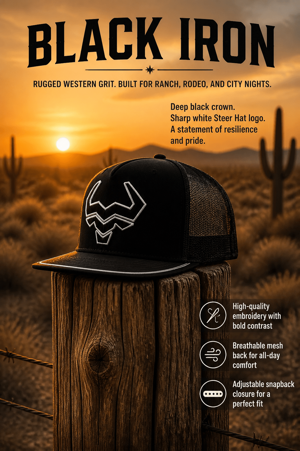 Black Iron Cap | A Steer Hat Co Original - MIKE'S CUSTOM BOLOS
