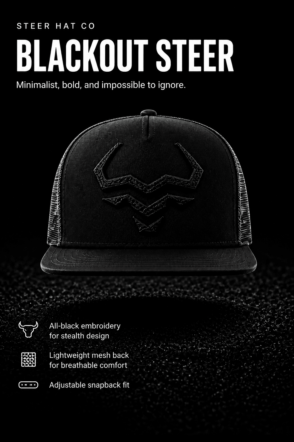 Blackout Steer By Steer Hat Co| Premium Western Hat - MIKE'S CUSTOM BOLOS