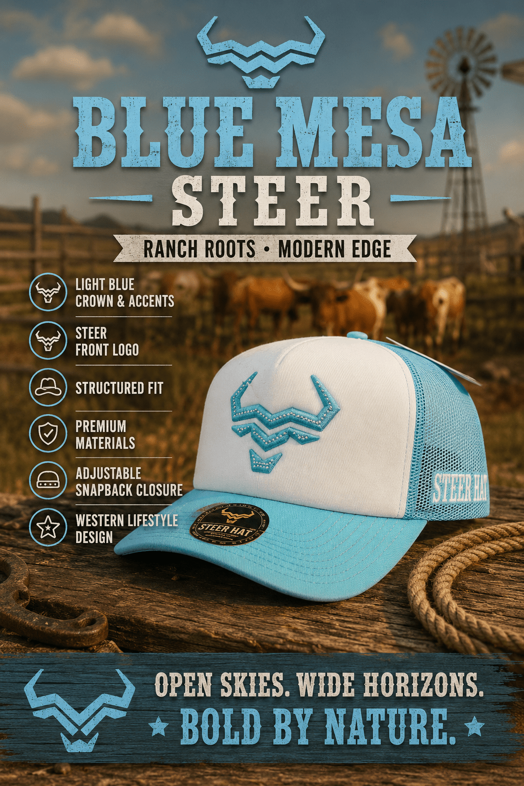 Blue Mesa Steer By Steer Hat Co | Premium Western Hat - MIKE'S CUSTOM BOLOS