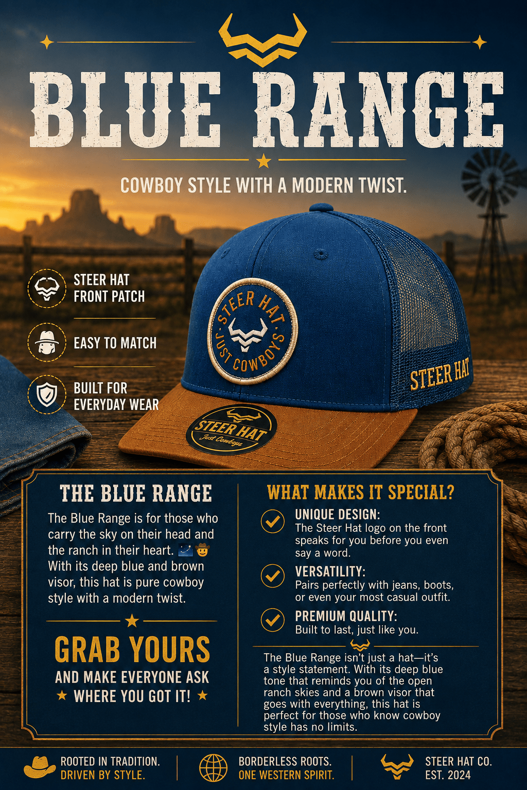 Blue Range By Steer Hat Co | Premium Western Hat - MIKE'S CUSTOM BOLOS