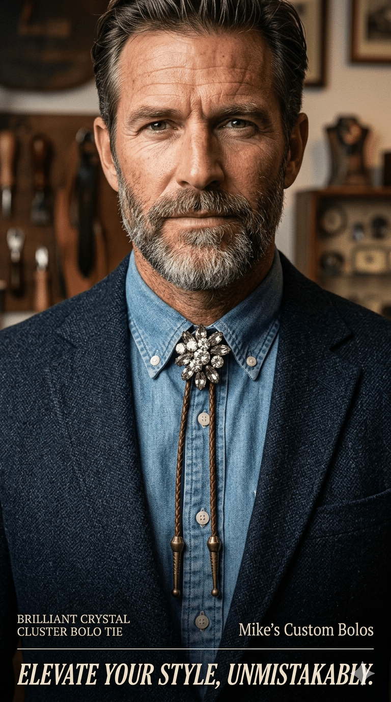 BRILLIANT CRYSTAL CLUSTER BOLO TIE - MIKE'S CUSTOM BOLOS