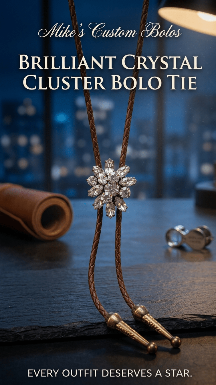 BRILLIANT CRYSTAL CLUSTER BOLO TIE - MIKE'S CUSTOM BOLOS