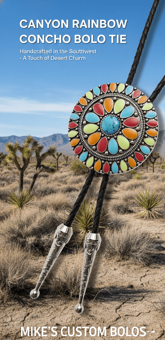 CANYON RAINBOW CONCHO BOLO TIE - MIKE'S CUSTOM BOLOS