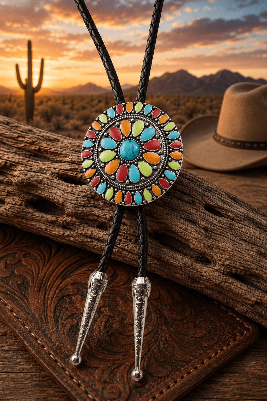 Canyon Rainbow Concho Bolo Tie - MIKE'S CUSTOM BOLOS