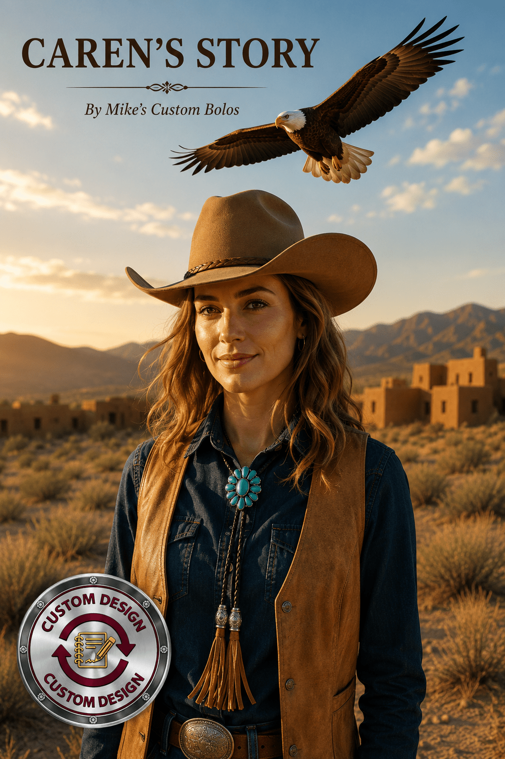 Caren's Story ~ A Custom Design Turquoise Cluster With Tassel Tips Bolo Tie - MIKE'S CUSTOM BOLOS
