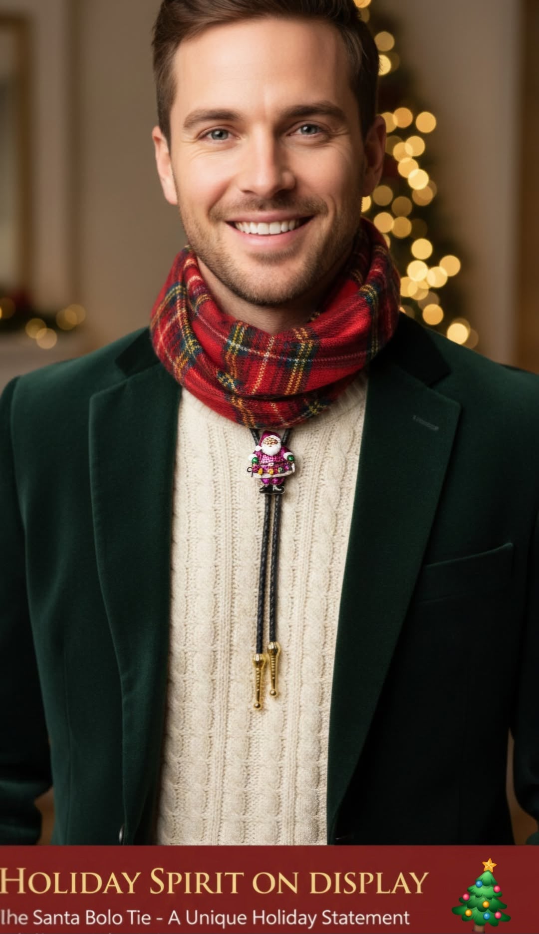 CHRISTMAS LIGHTS SANTA CLAUS BOLO TIE - MIKE'S CUSTOM BOLOS