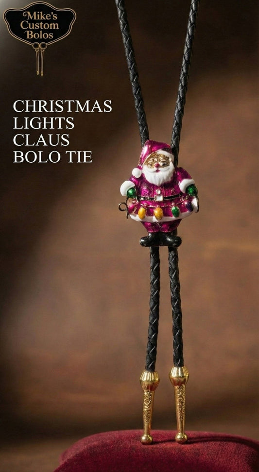 CHRISTMAS LIGHTS SANTA CLAUS BOLO TIE - MIKE'S CUSTOM BOLOS