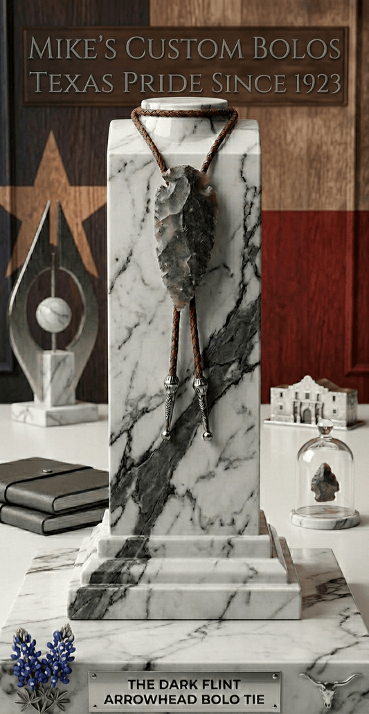 DARK FLINT ARROWHEAD BOLO TIE ~ FOR THE AUTHENTIC FRONTIER - MIKE'S CUSTOM BOLOS