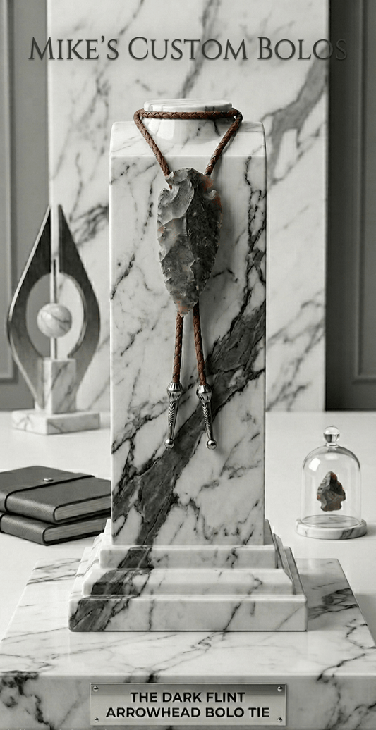 DARK FLINT ARROWHEAD BOLO TIE ~ FOR THE AUTHENTIC FRONTIER - MIKE'S CUSTOM BOLOS