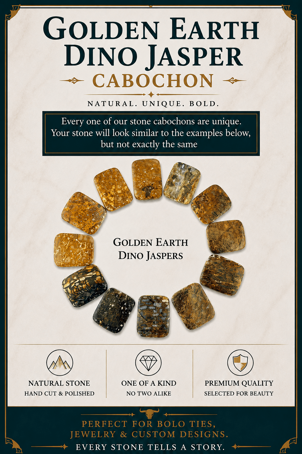 Dinosaur Jasper Golden Earth Cabochon | Premium Handcrafted Western Style - MIKE'S CUSTOM BOLOS