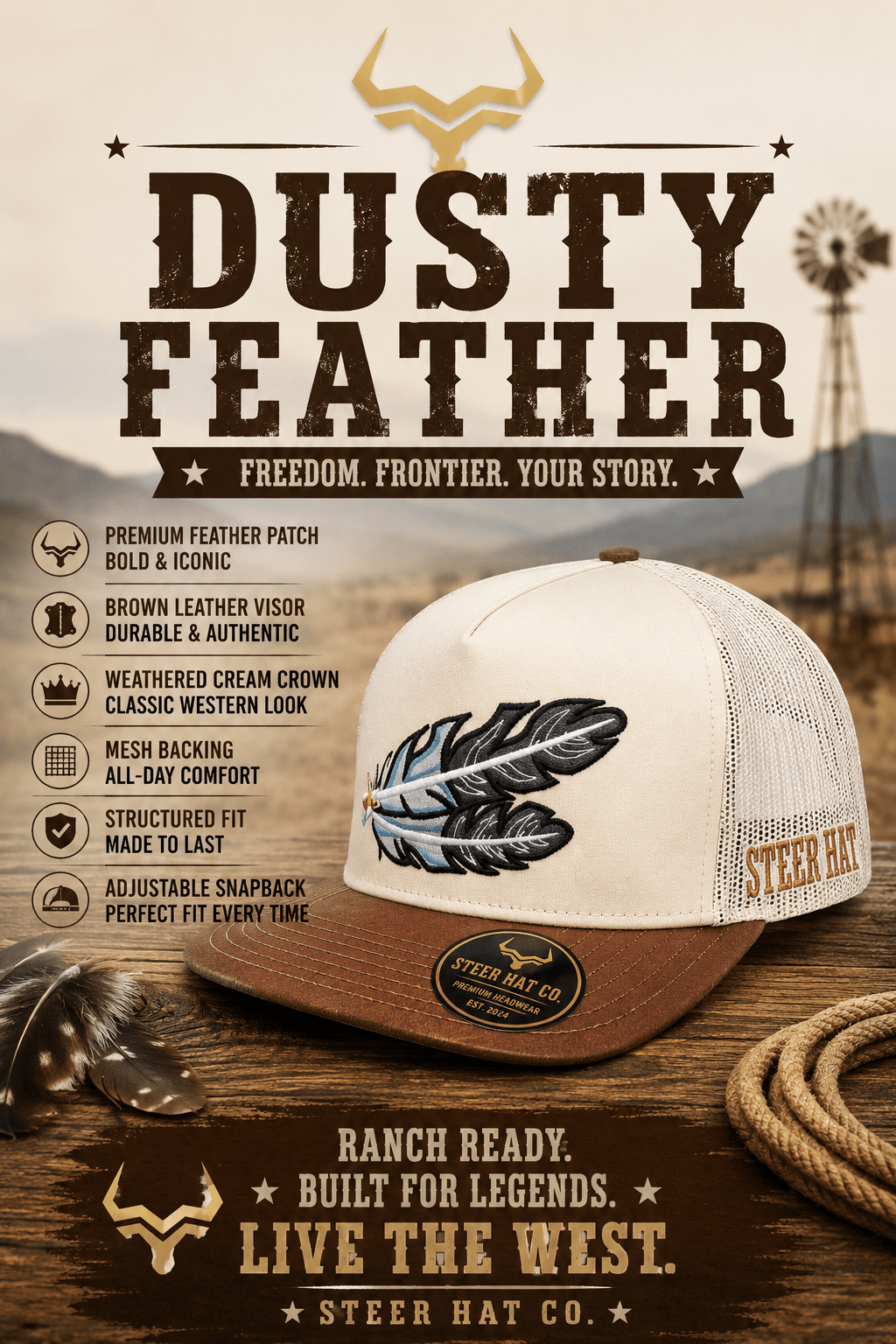 Dusty Feather By Steer Hat Co | Premium Western Hat - MIKE'S CUSTOM BOLOS