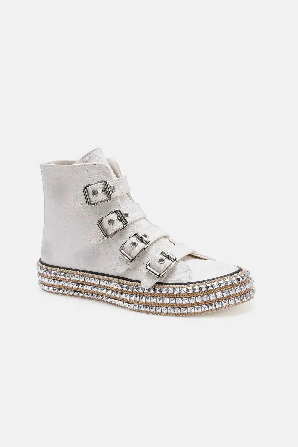 Fashion Multi-Buckle Straps Studded Platform Sneakers