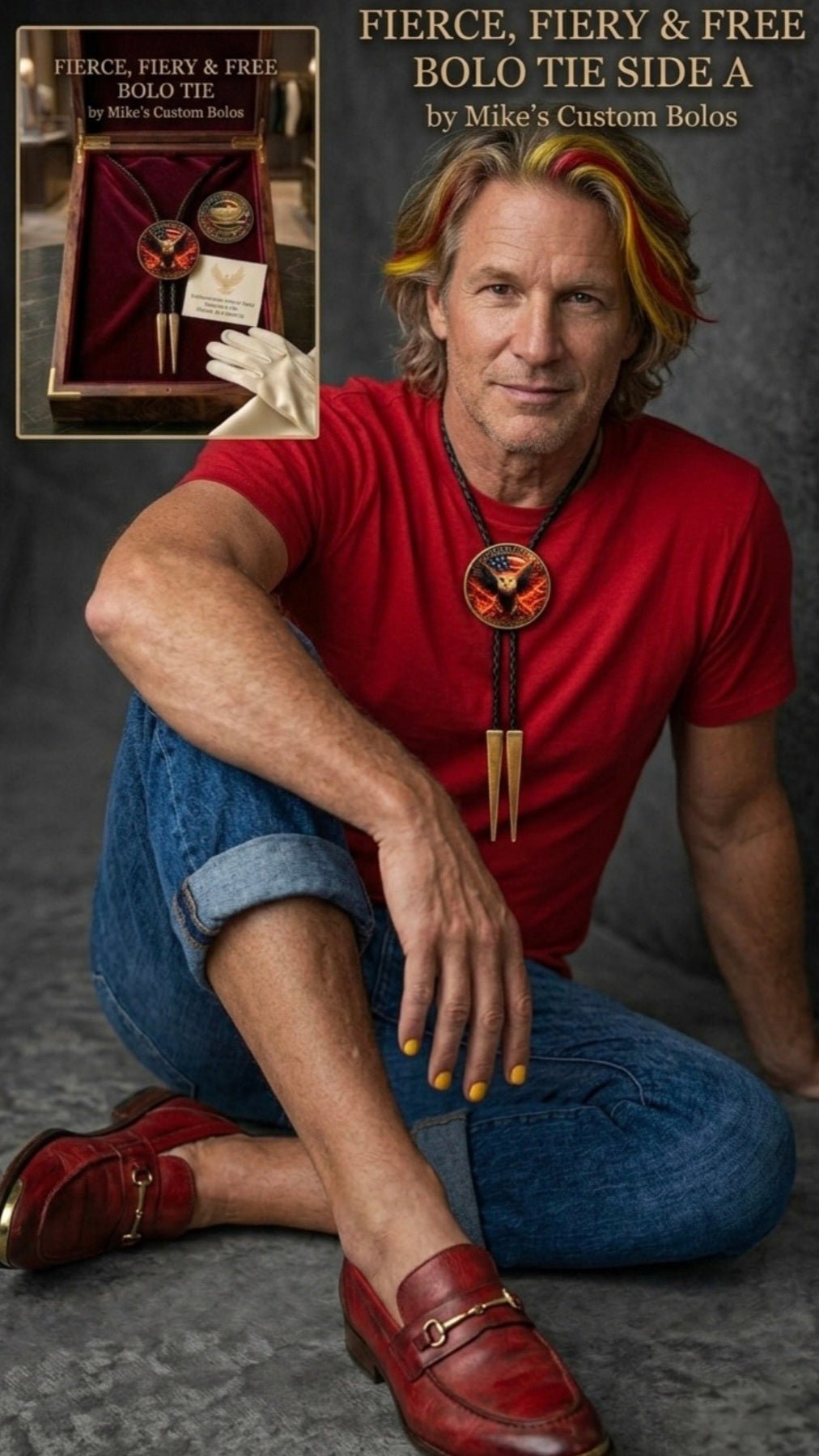 FIERCE, FIERY & FREE BOLO TIE SIDE A ~ Limited Edition U.S. Semiquincentennial Commemorative Bolo Tie - MIKE'S CUSTOM BOLOS