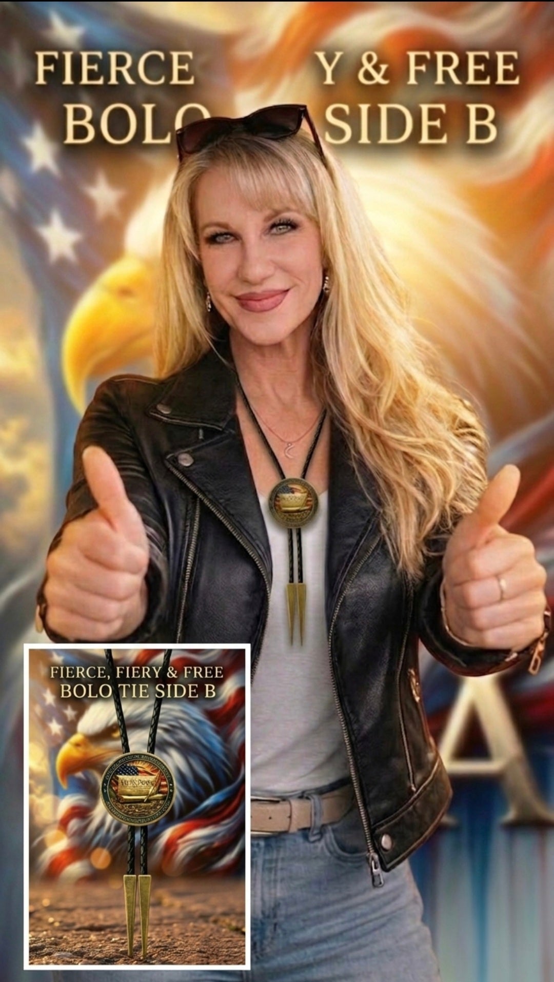 FIERCE, FIERY & FREE BOLO TIE SIDE B ~ Limited Edition U.S. Semiquincentennial Commemorative Bolo Tie - MIKE'S CUSTOM BOLOS