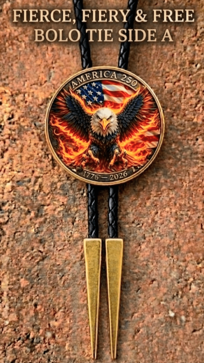 FIERCE, FIERY & FREE BOLO TIE SIDE A ~ Limited Edition U.S. Semiquincentennial Commemorative Bolo Tie - MIKE'S CUSTOM BOLOS